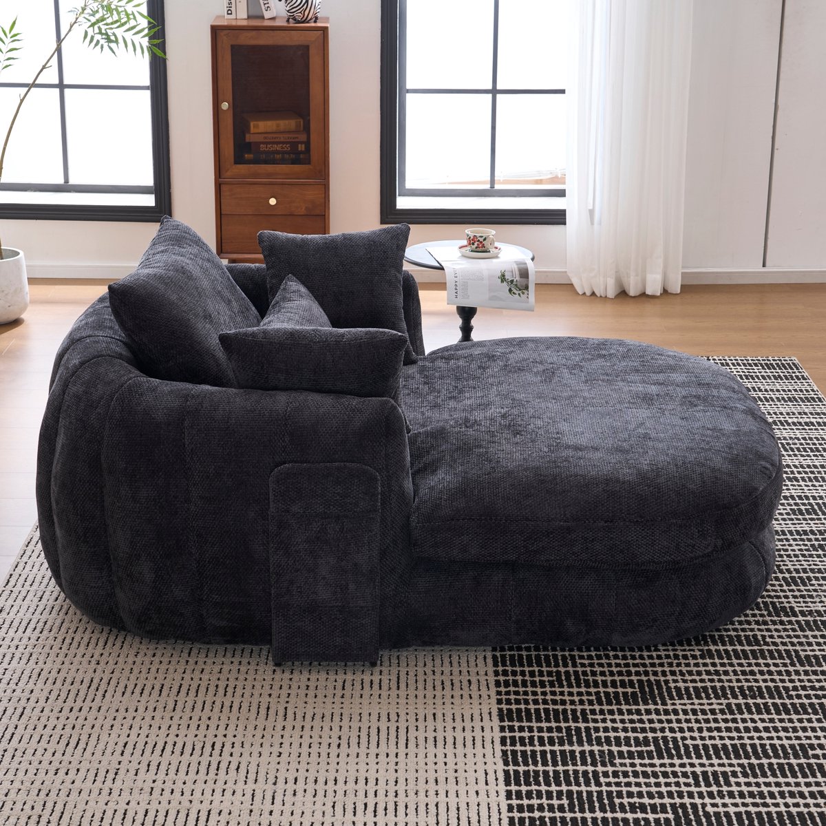 REDOM - Sofa - Diepe zitvlak - Geen montage vereist - Wolkenvormig - Woonkamer, slaapkamer of leeskamer - Chenille stof - Zwart - 184,5 x 145 x 76,5 cm
