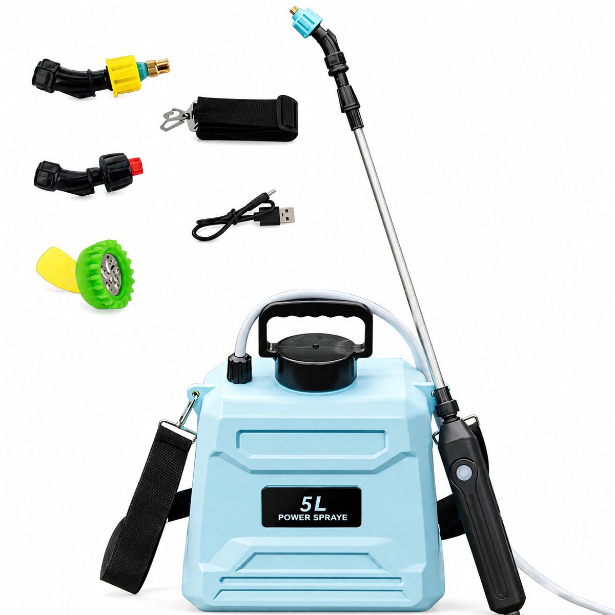 DPLUNIQ Plantenspuit - Drukspuit - Watersproeier - Sproeier - 5L - Oplaadbaar - Draagbaar - Schoudermodel - Telescopisch - Blauw