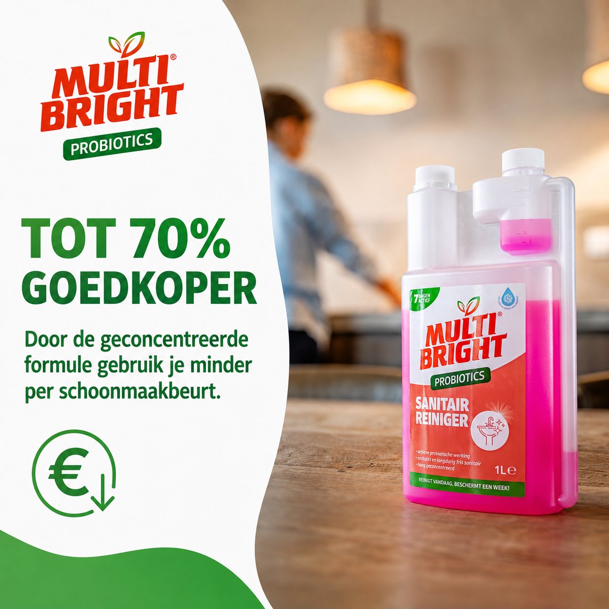 Multibright probiotische Sanitair reiniger 1 liter - losse fles - 1 stuk