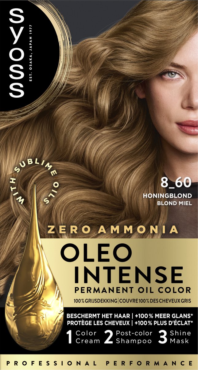 Bol.com Syoss Oleo Intense 8-60 Haarverf - Honing Blond - Permanente Haarkleuring - Ammoniakvrij - Met Voedende Oliën - 100% Gri... aanbieding