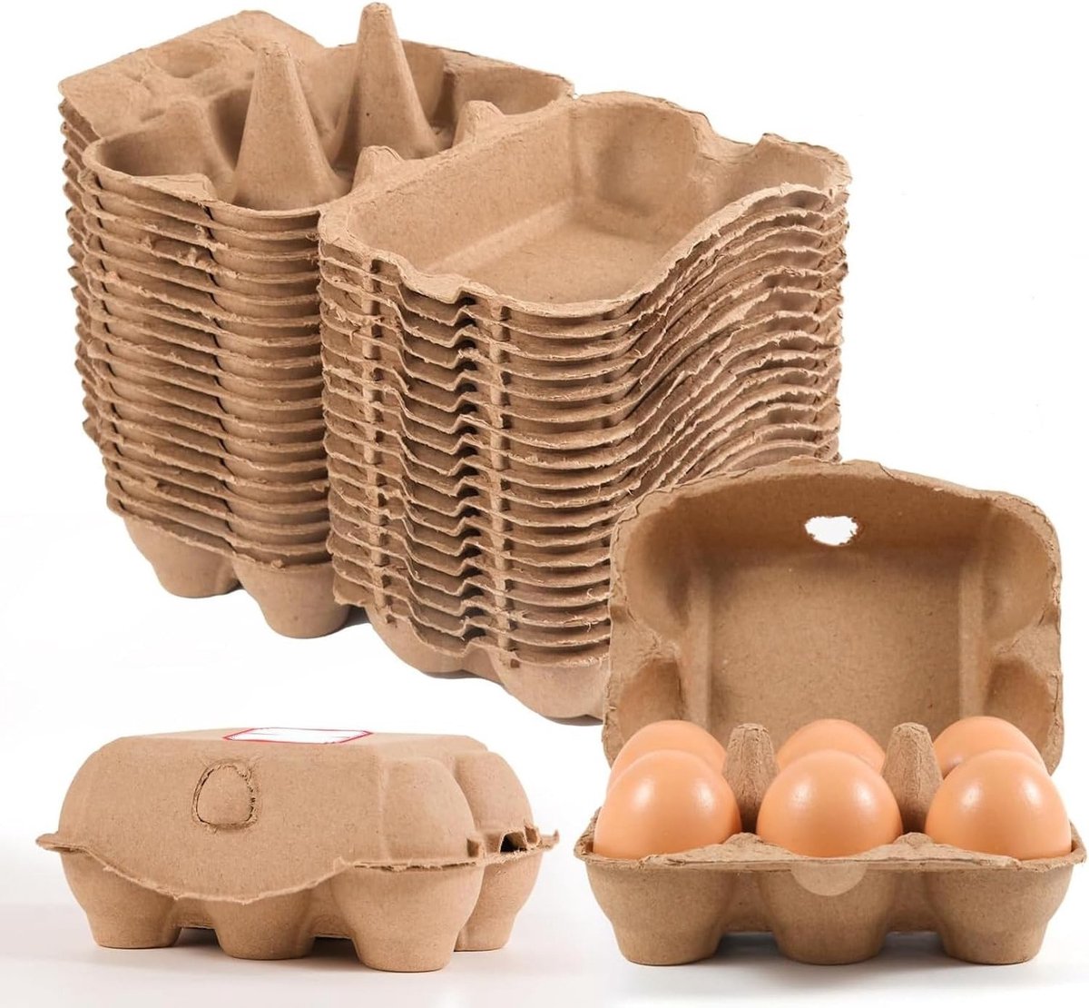 Biologisch afbreekbare kartonnen eierdozen voor 6 eieren - 50 stuks met deksel en imprint
