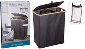 Panier à linge en bambou avec couvercle, sac en coton et poignées - 72L - Brun naturel