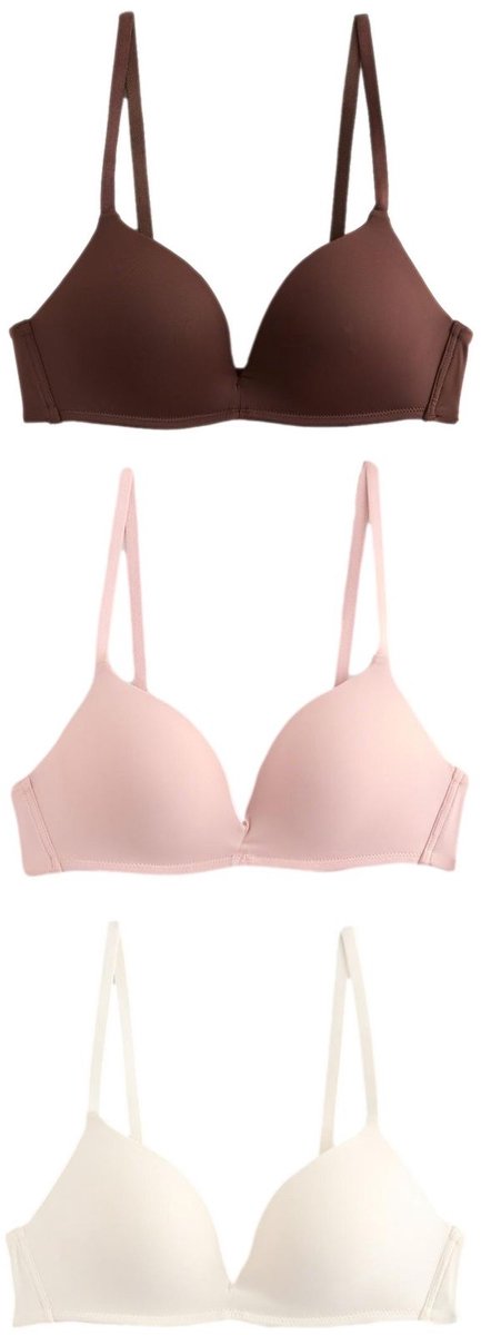 Next Dames - Set van 3 gladmakende A-E Ultimate Comfort push-up T-shirtbeha's zonder beugels - Bruin Chocolate/Pink/Cream