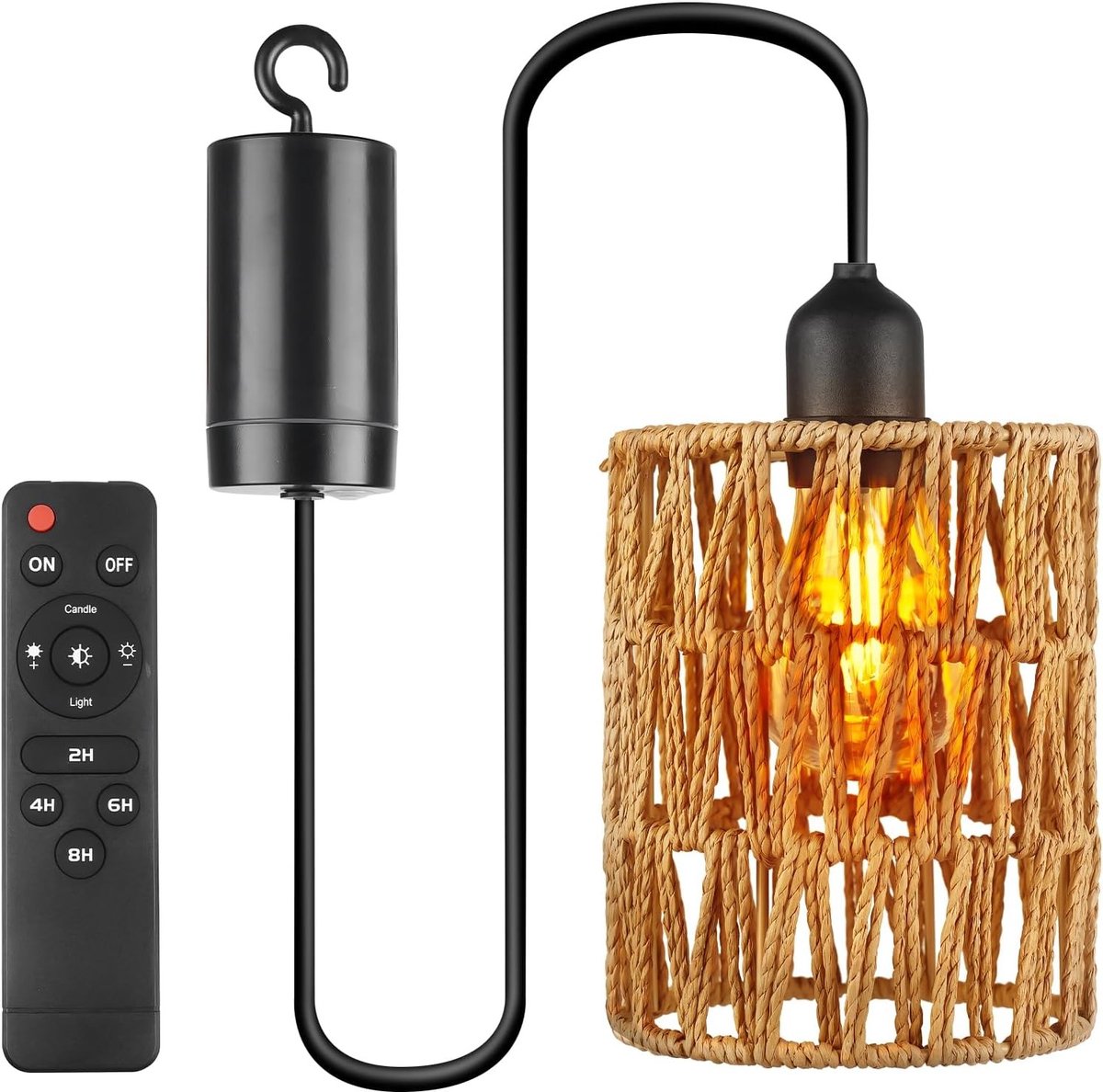 Lampenkap - Naturel - Rotan Hanglamp met Batterij - Draagbare Boho Verlichting voor Binnen en Buiten
