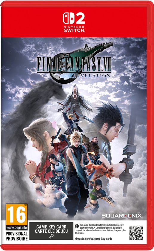 Boîte de jeu Nintendo Switch de Final Fantasy VII Revelation avec divers personnages sur la couverture.