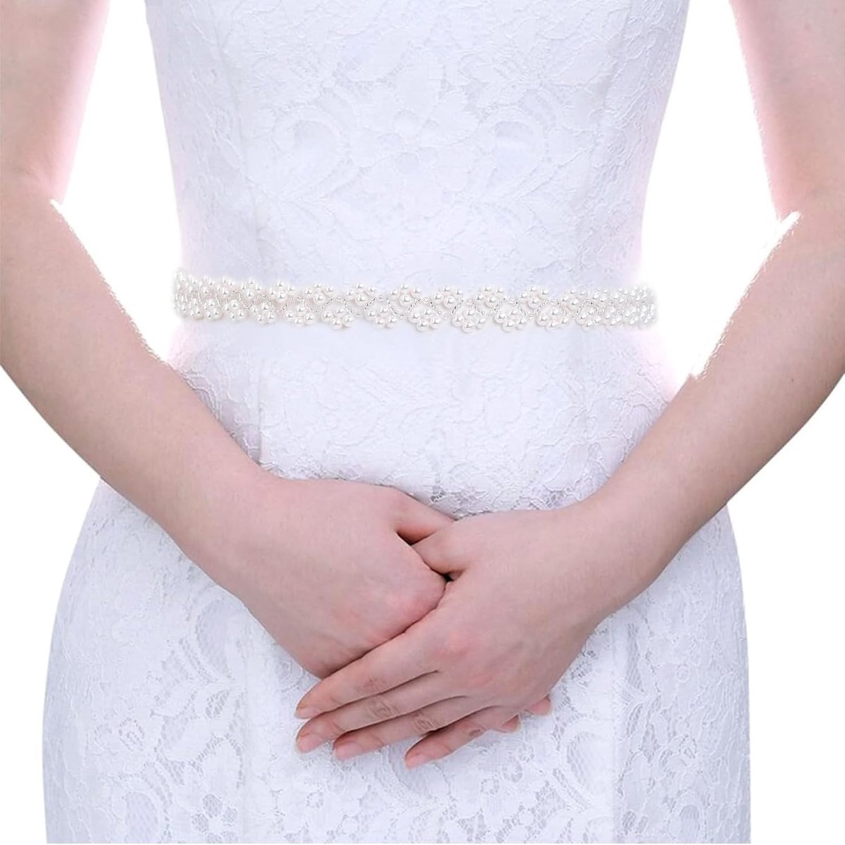 Elegante Bruidsriem met Parel en Kristallen Versiering voor Dames en Meisjes, Wit, Maat L, Perfect voor Trouwerijen en Feestelijke Gelegenheden