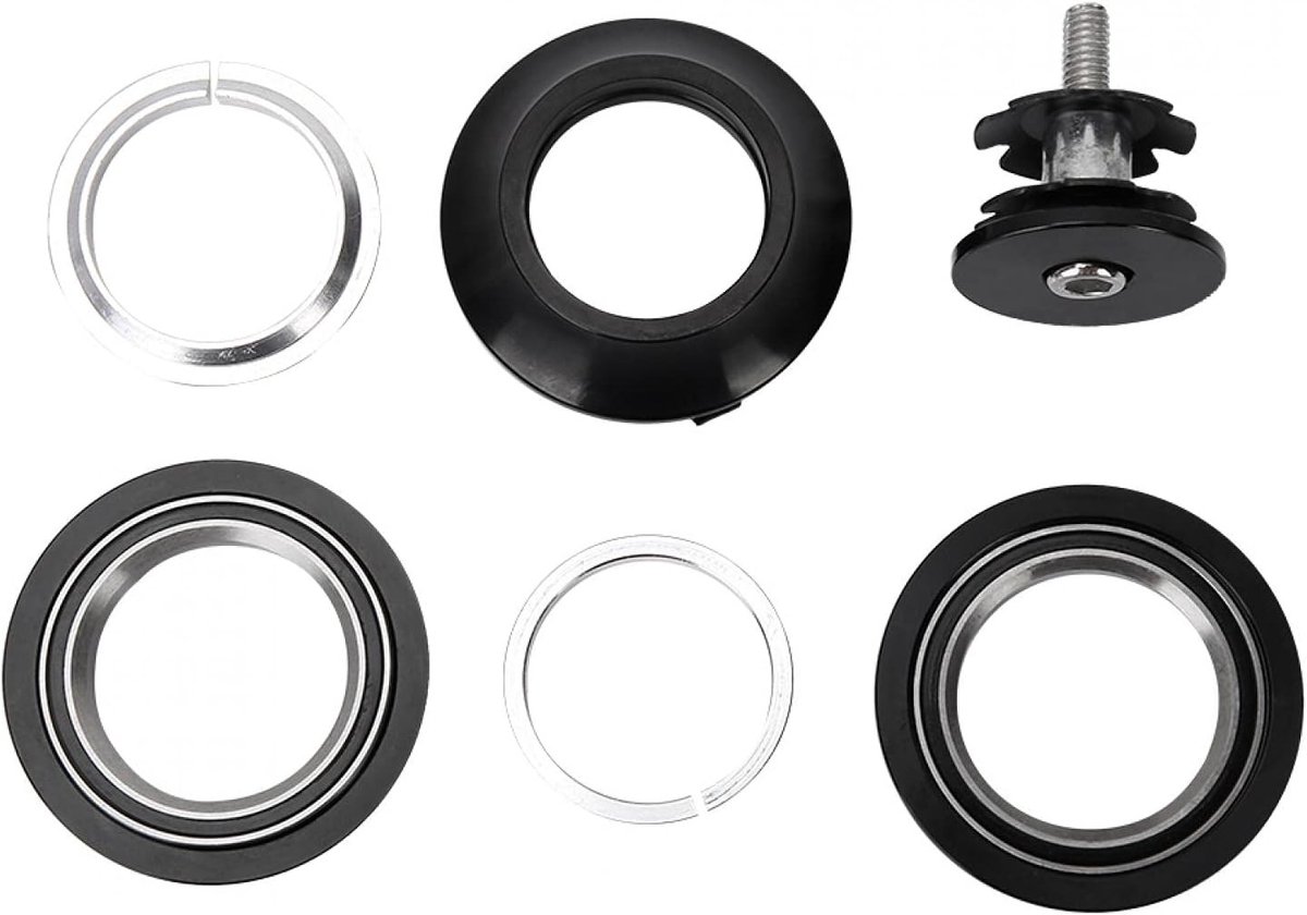Aluminium balhoofdbuis voor mountainbike met diameter 28.6mm en 44mm binnendiameter, zonder schroefdraad en met afgedichte lagers, zwart