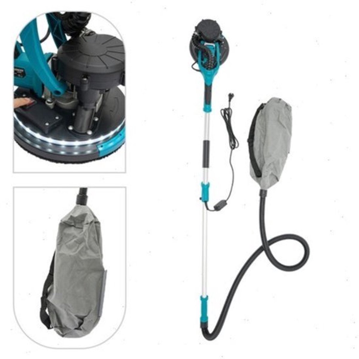 Elektrische Gipsplaatschuurmachine Blauw - 750 W Vermogen - Verstelbare Lengte 1,2-2,2 Meter - Met Stofafzuiging - Voor Muren En Plafonds
