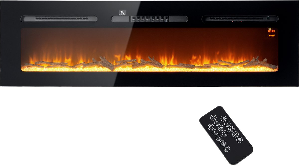 HOMCOM Electric Fireplace-Stahl, Hartglas-152,4L x 15,8B x 45H cm-Schwarz