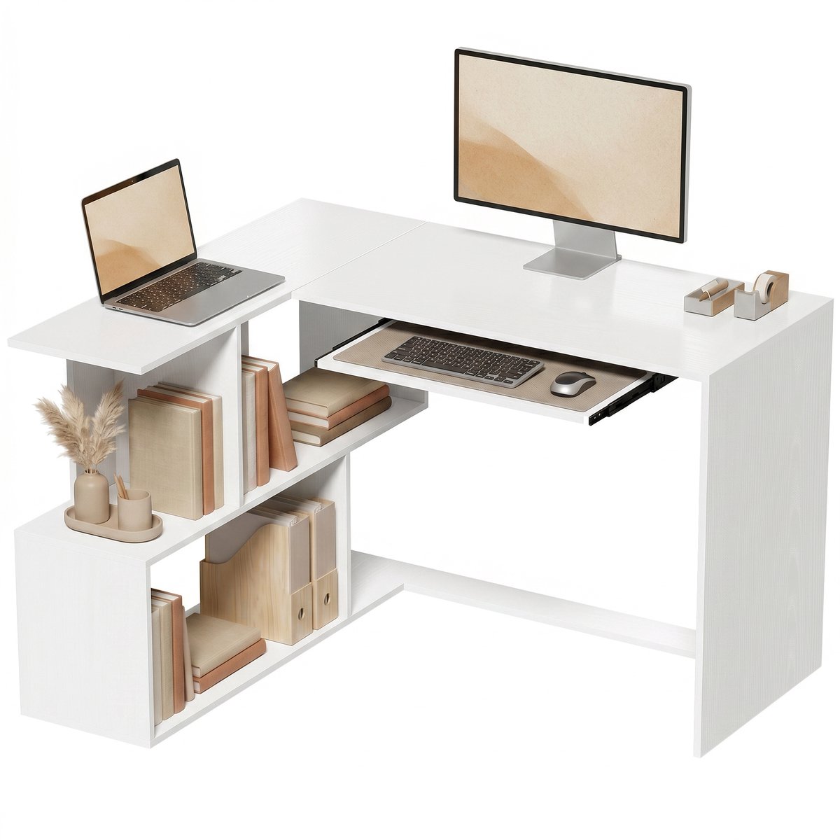 HOMCOM L Shaped Desk-Spanplatte-120 x 100 x 76 cm-Weiß