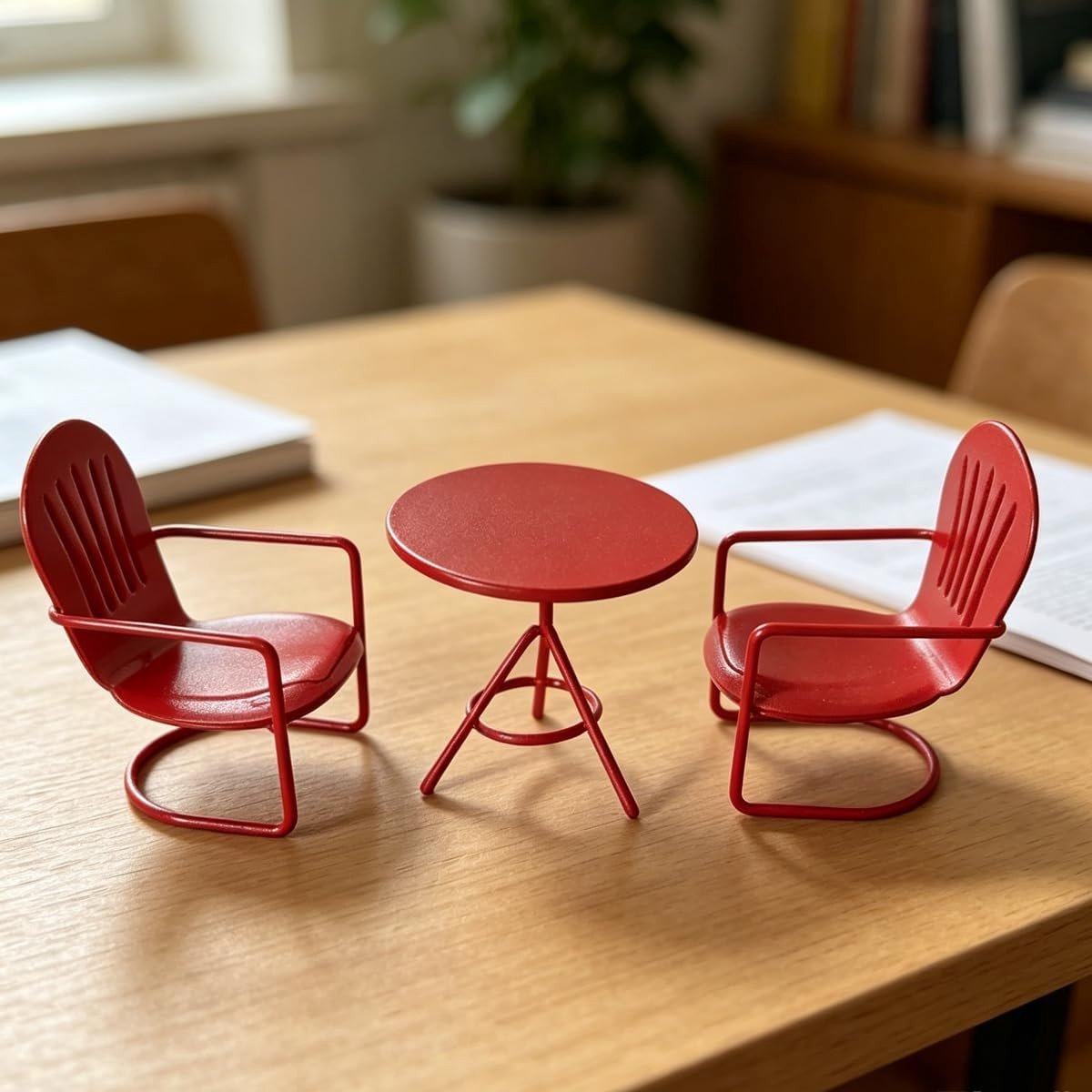 Miniatuur Meubelset voor Tuin en Raamdecoratie - 3-delige Metaal Tafel en Stoelen voor Sprookjestuin, Kleine Decoratie en Landschapscene