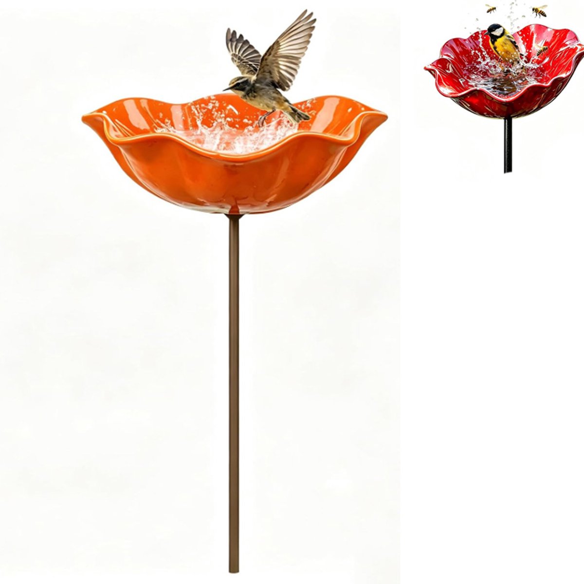 1 stuk- Vogelbad- Vogeldrinkschaal voor Tuinvogels- vogelbadje buiten- Vogelbadje -Metalen Vogelbadje-Tuindecoratie voor Vogel-Vogelvoeder- Vogeldrinkbakken-Weerbestendig-Voor Tuin Gazon en Terras-Bloemvorm -60x15cm-Oranje