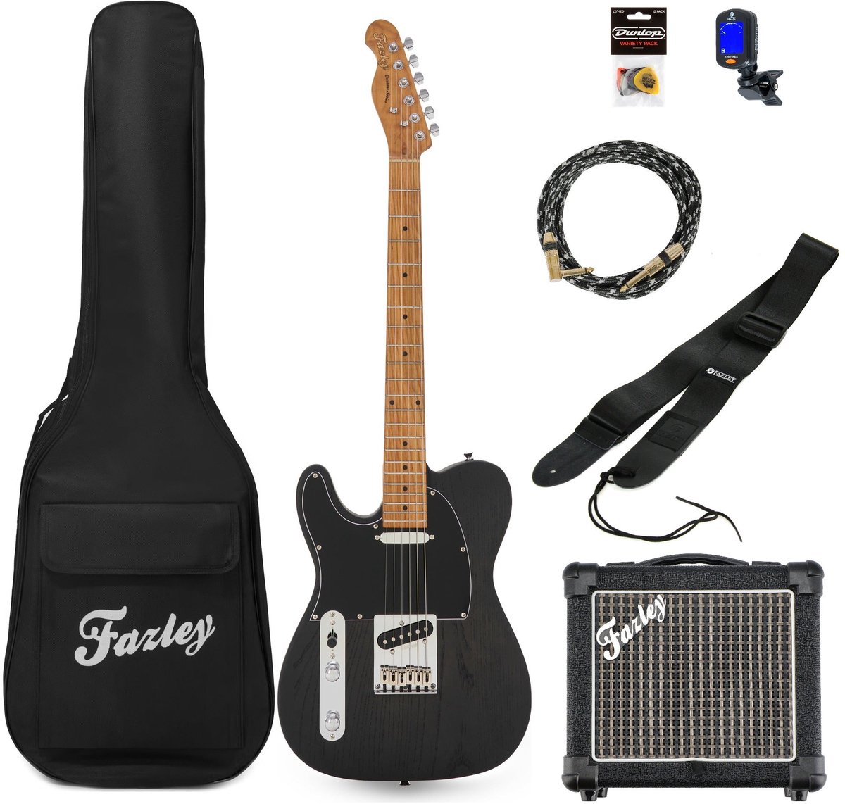Elektrische gitaar starterset Fazley Outlaw Series Coyote Plus SS Black Left-Handed
