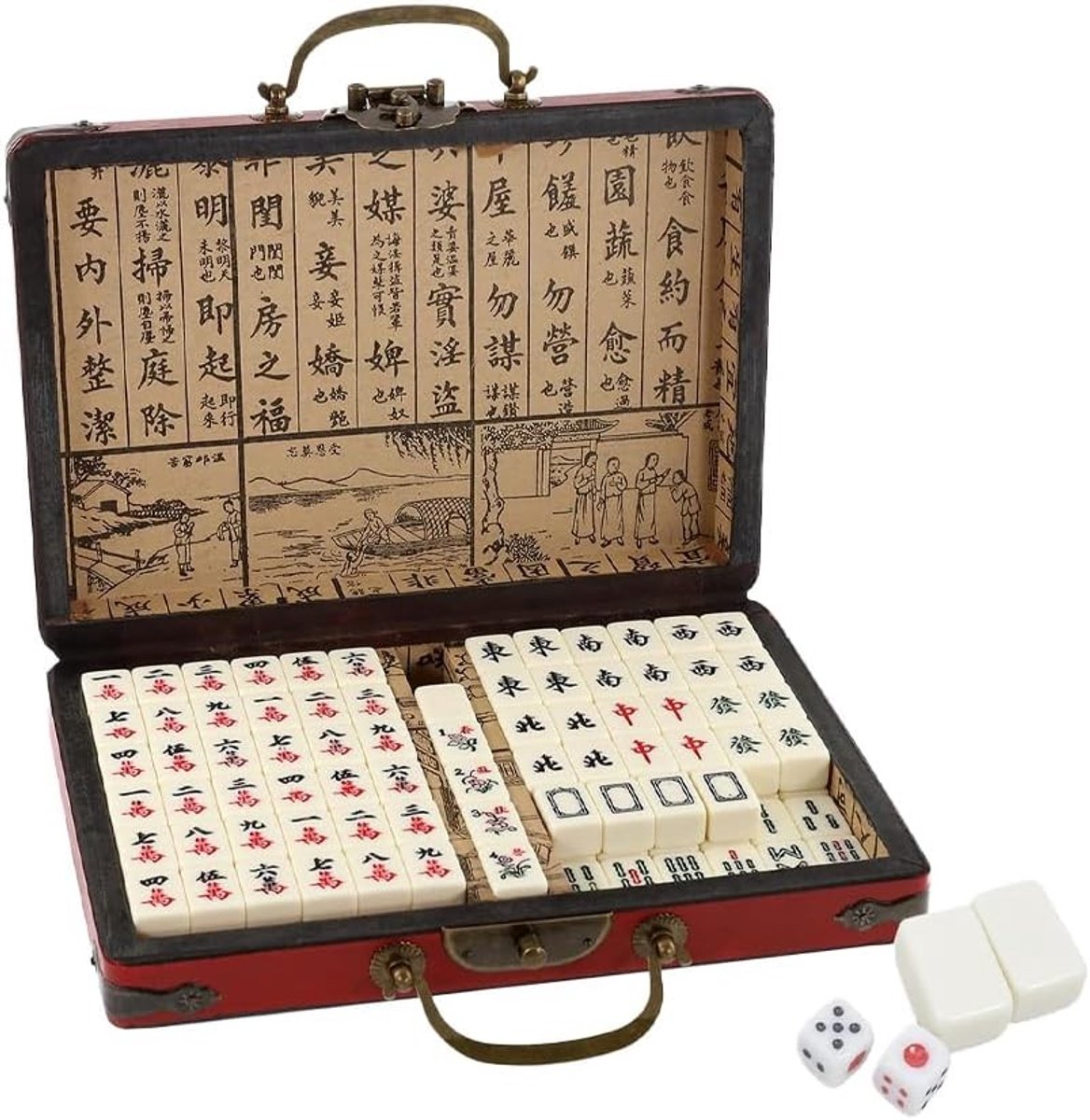 Mini Chinese Mahjong Set voor Reizen en Feestjes, Duurzaam en Duidelijk Te Lezen, Compleet Spel voor Gezinnen en Vrienden