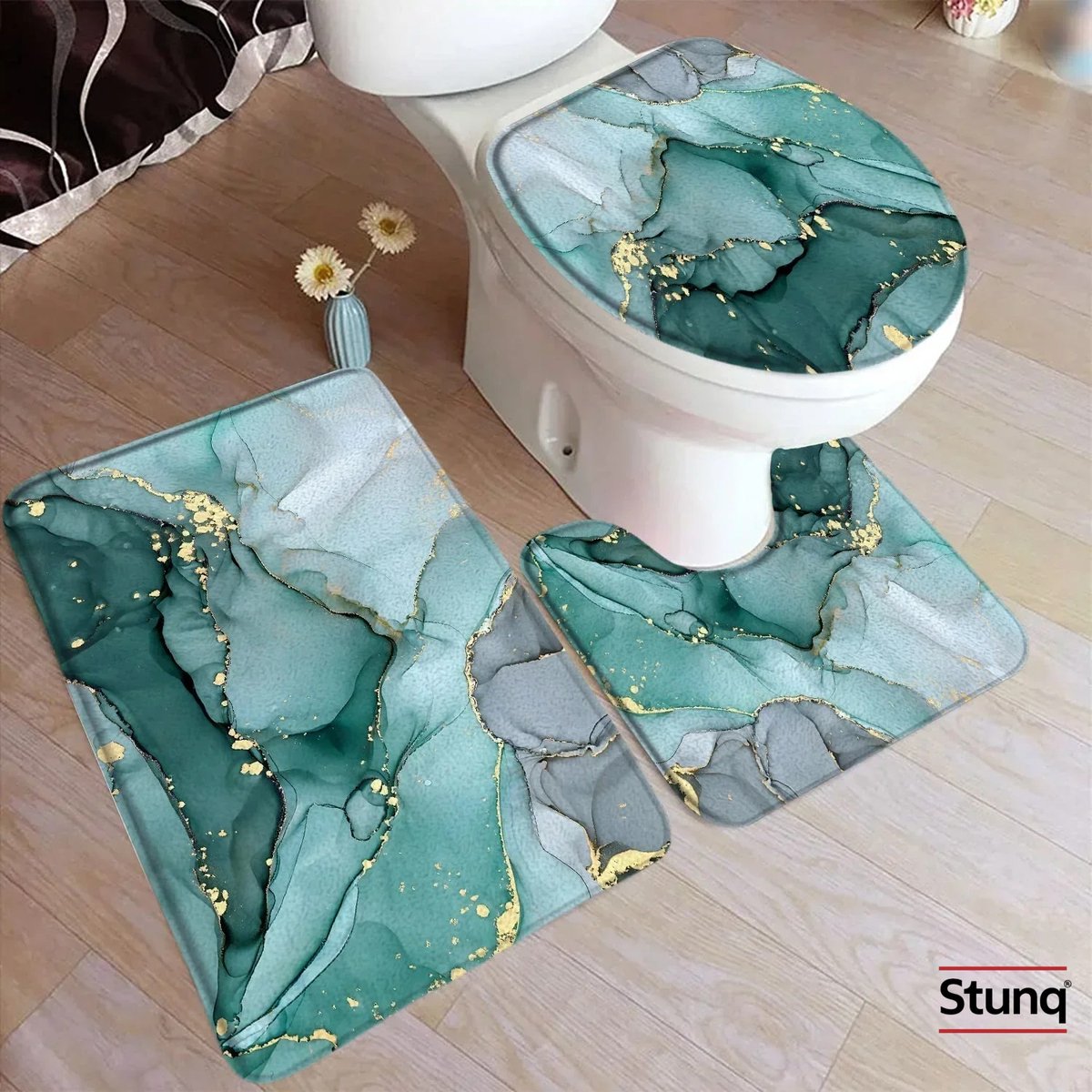 Stunq® Badkamermat Set Turquoise Marmer - 3-delig Anti-slip