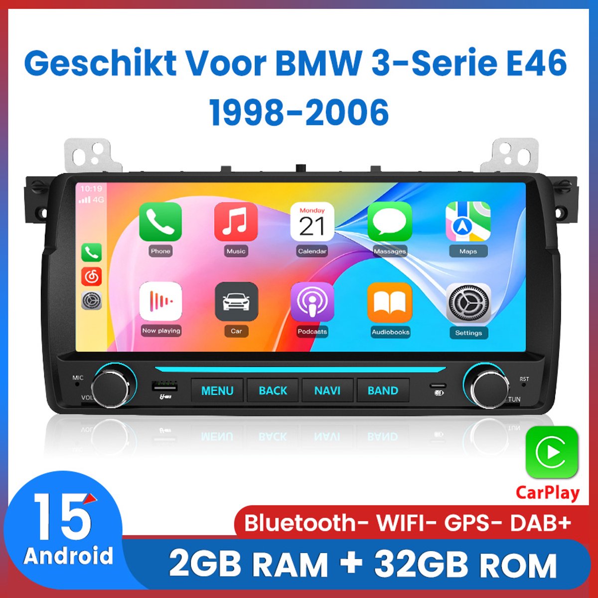 Awesafe Android15.0 Inch Autoradio - Geschikt Voor BMW 3-Serie E46 1998 t/m 2006 - Draadloos Apple Carplay & Android Auto - 10.26 Inch Radio Scherm - GPS Navigatie - Bluetooth & Wifi - Ram 2GB + Rom 32GB - 1998 1999 2000 2001 2002 2003 2004 2005 2006