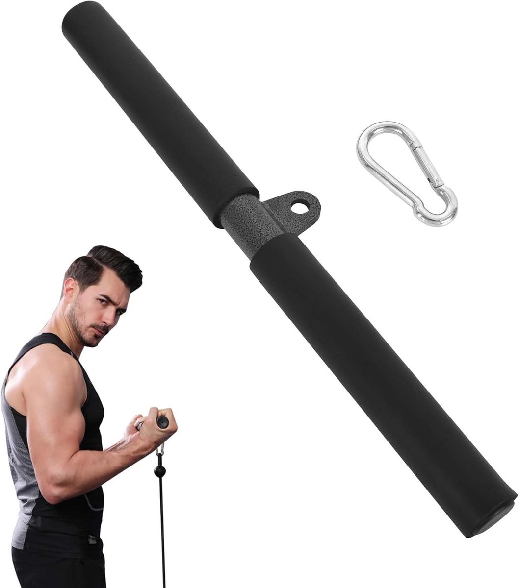 Rotating Straight Bar voor Fitness, Bicep en Tricep Training met Carabiner en Anti-Slip Handvat, Ideaal voor Lat Pull Down en Spierversterking