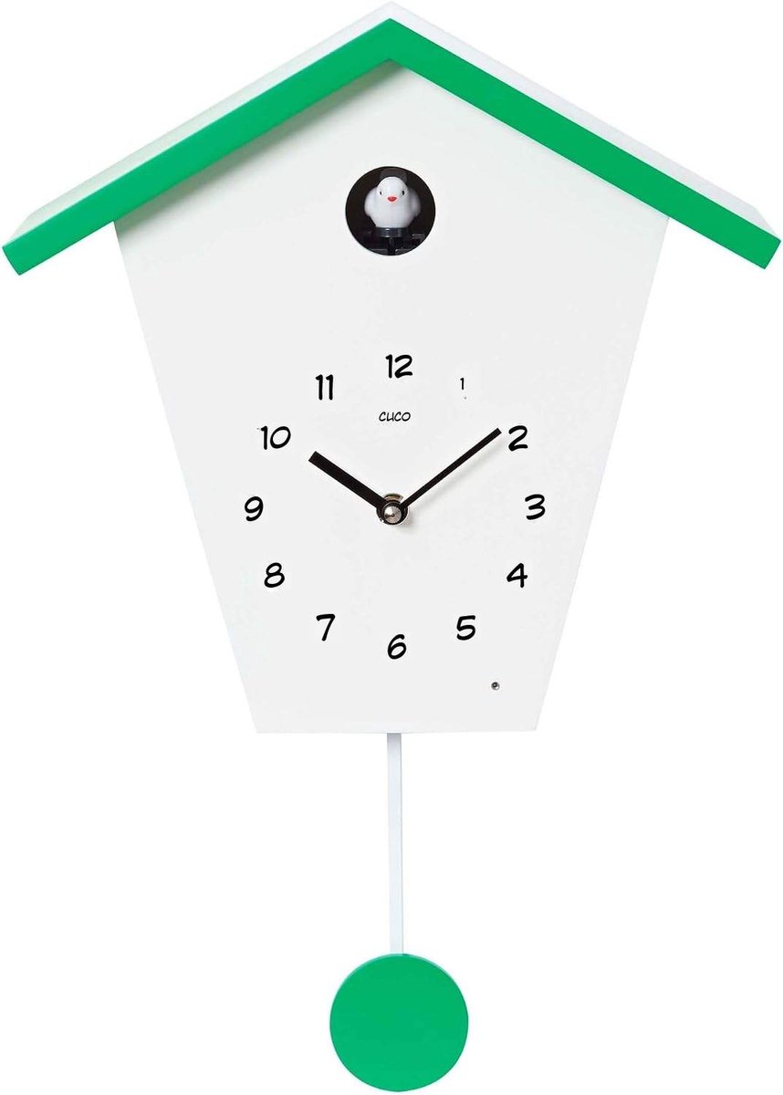 Kavo Koekoek Klok - Koekoeksklok Modern - Minimalistische Koekoeksklok - Wit/Groen - 38cm x 23cm x 12cm
