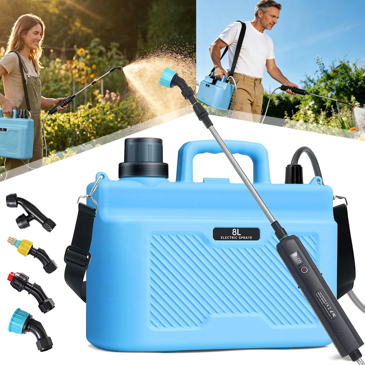 Accu-Aangedreven Sproeier - Elektrische Tuinsproeier Met 4 Sproeikoppen - Met 3 Sproeistanden En Een Verstelbare Schouderband