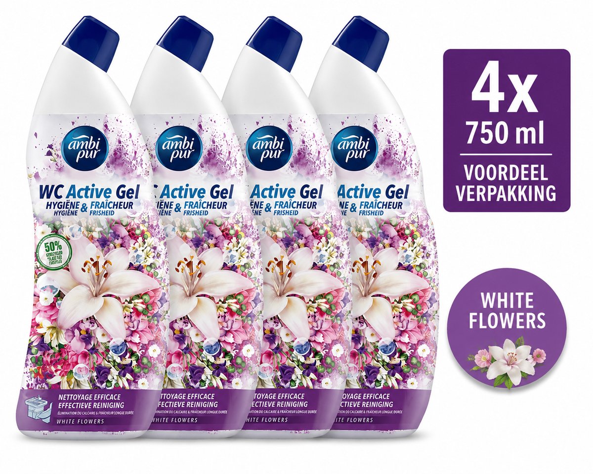 Ambi Pur WC Reiniger White Flowers – 4 × 750 ml – Voordeelverpakking