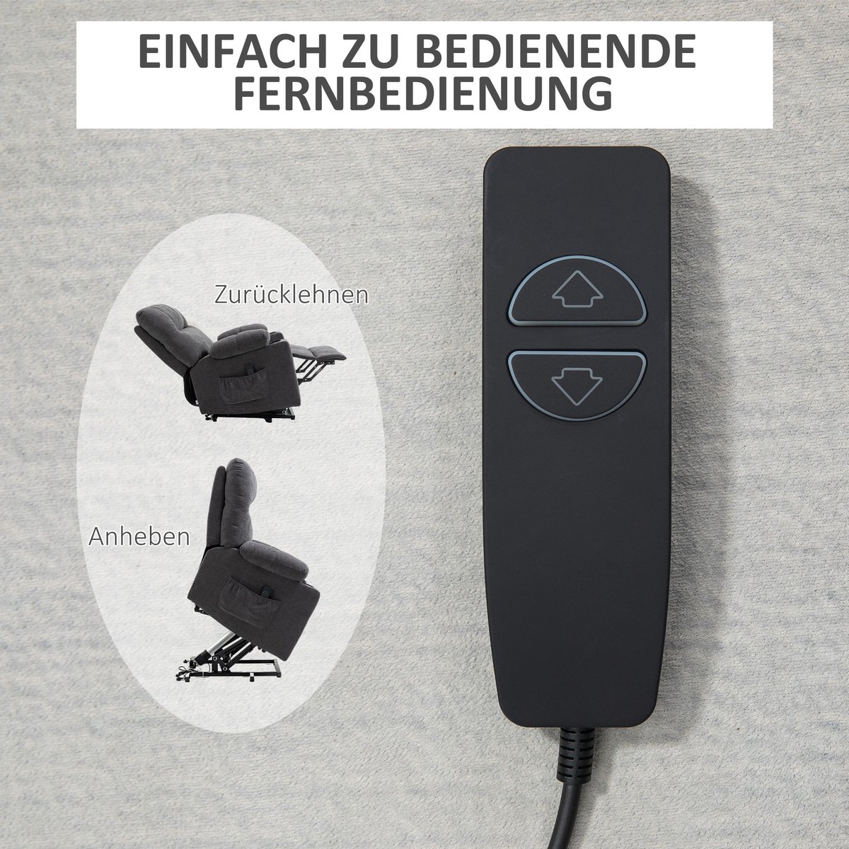 HOMCOM Sta-op fauteuil met massage- en warmtefunctie - Relaxfauteuil, opstahulp stoel - Donkergrijs – foto 5