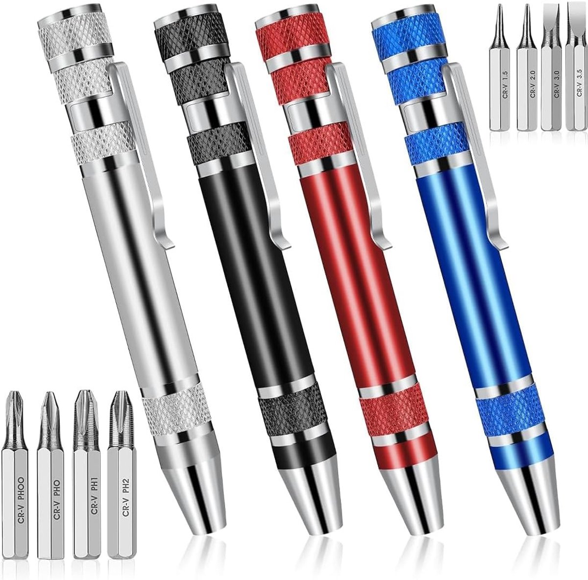 4-delige 8-in-1 Mini Schroevendraaierset met Magnetische Pocket Schroevendraaiers voor Handgereedschap