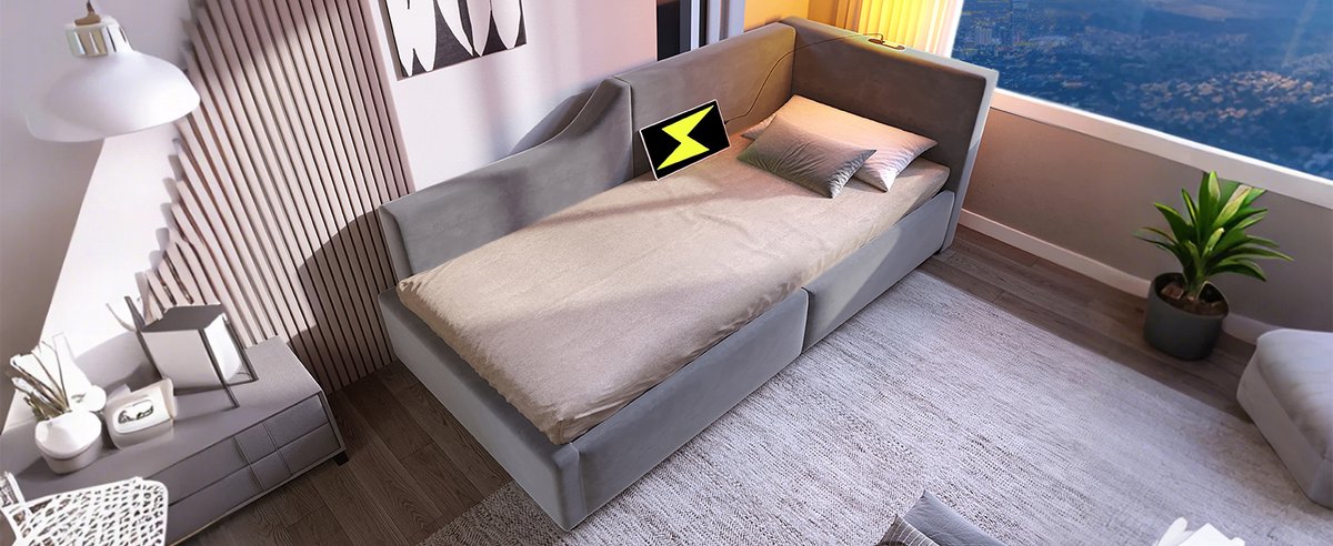 WUVRIE Bedbank 90x200 cm met hydraulische opbergruimte, leeslamp en USB-C, grijs