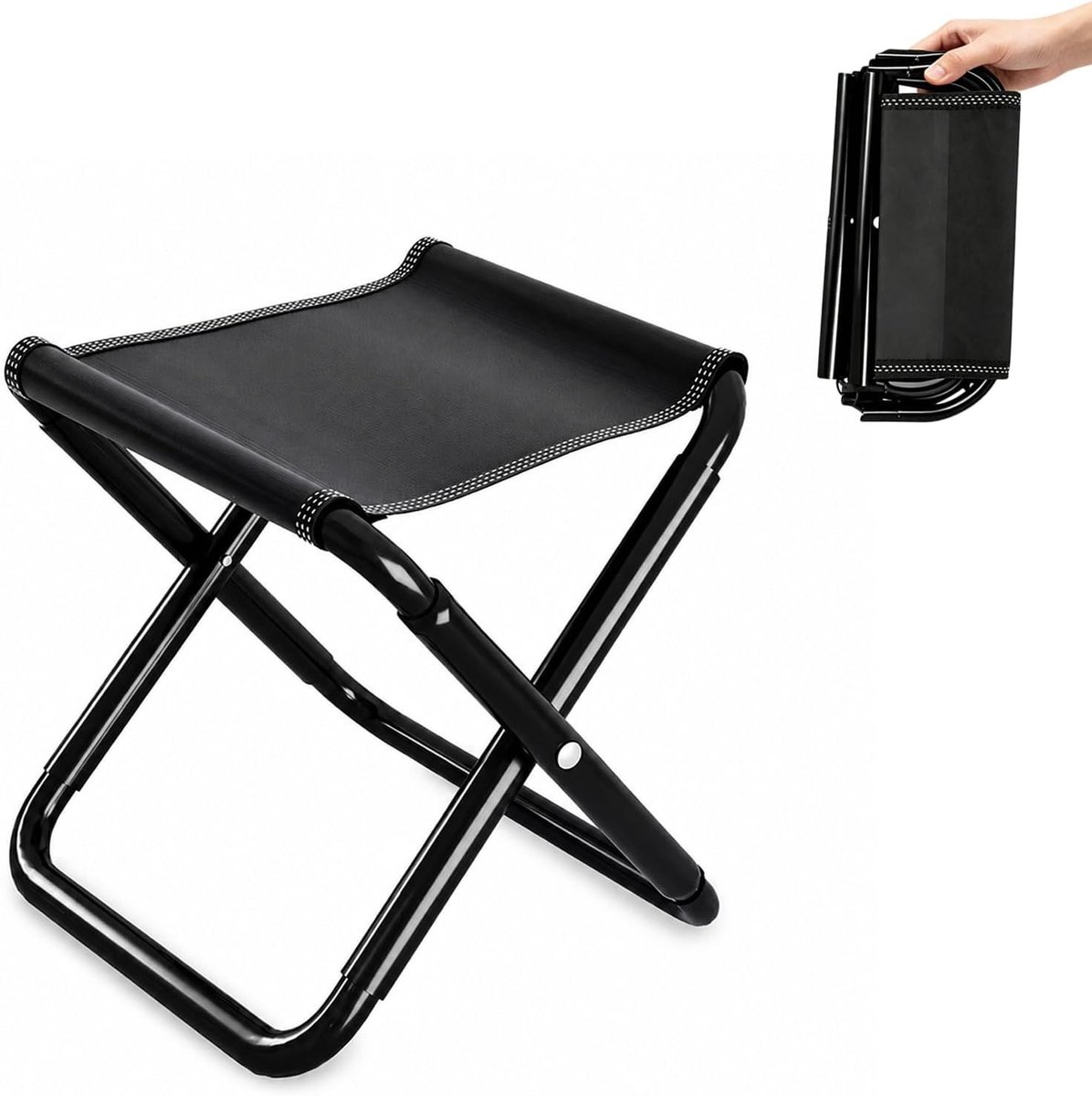 Opvouwbare kruk - Zwart - 30 x 30 x 30 cm - Koolstofstaal met Oxford-weefsel - Draagbaar voor Outdoor en Camping