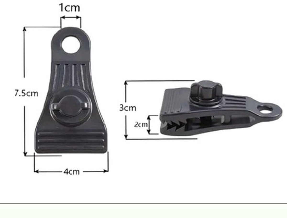 Set van 12 buitententclips, winddichte bevestigingsclips, multifunctionele plastic zeilclips, scheerlijnhaken, robuuste tentclips