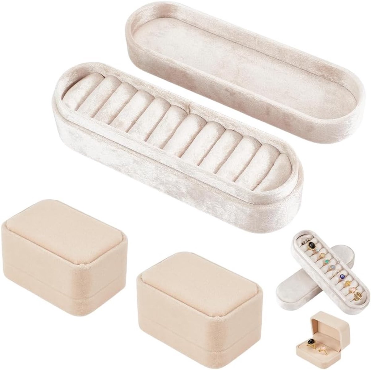 Driedelige Fluwelen Ringdozen - Draagbare Organiser voor Ringen en Sieraden, Perfect voor Trouwen, Verjaardagen en Feestdagen