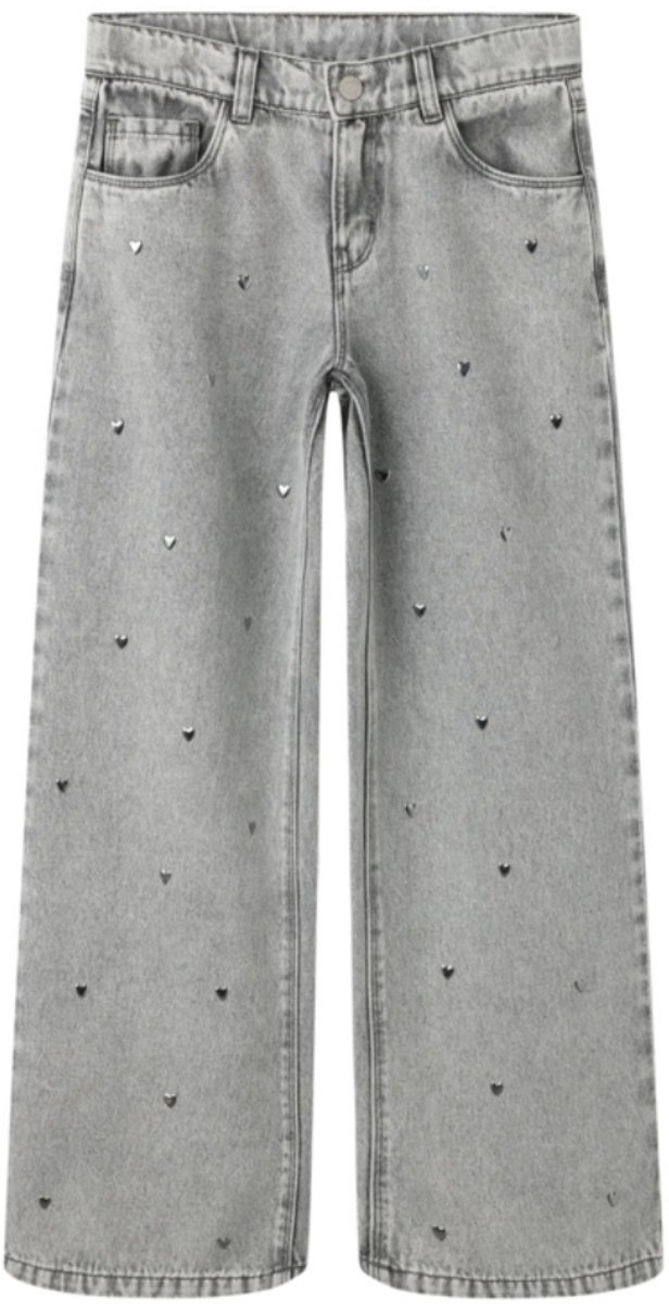 Name It - Broek - NKFROSE - Hartjes studs - Lichtgrijs - Maat 152