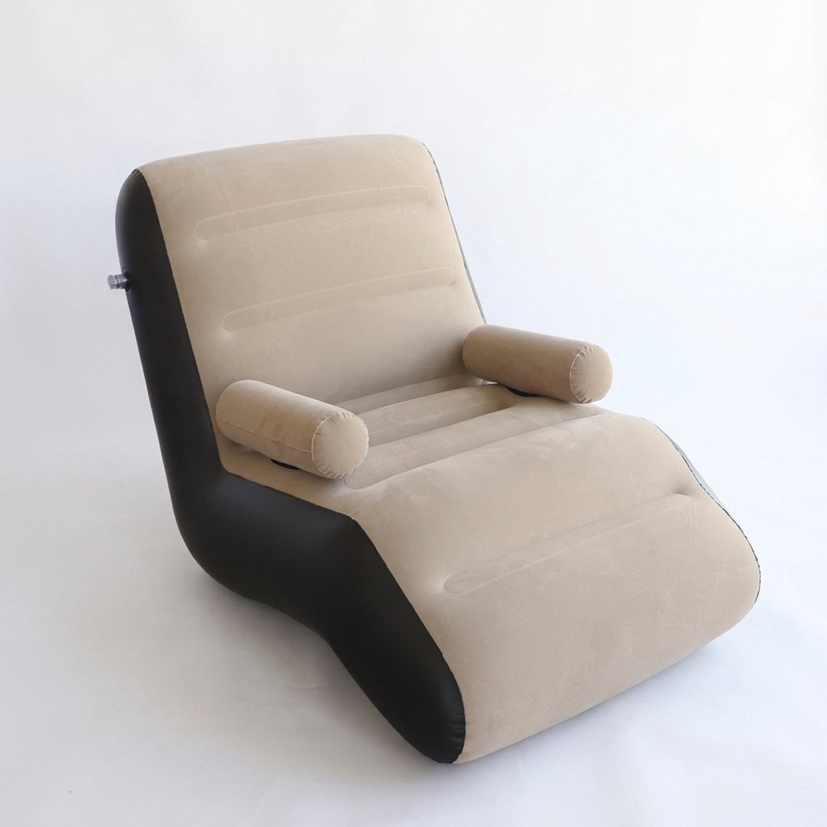 Opblaasbare S vormige Ergonomische Bank, Fluweel PVC, Draagbaar & Opvouwbaar, Max. 100 kg, voor Woonkamer, Kantoor en Reizen, Grijs