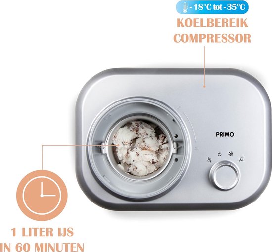 IJsmachine met Compressor - Zelfvriezend Apparaat - Thuis Dessert Maken - Ingebouwde Compressor - 1 Liter Capaciteit - Zilver — afbeelding 5
