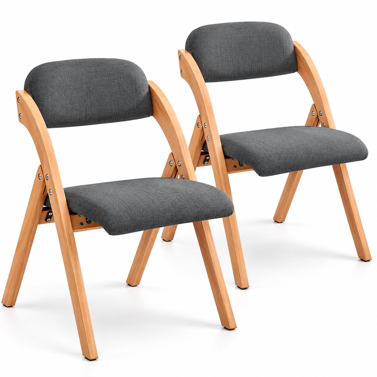 ITRONIQ Opvouwbare Stoelen Set van 2 - Houten Klapstoelen met Rugleuning - Gestoffeerde Eetkamerstoelen - Tot 120 kg - Donkergrijs