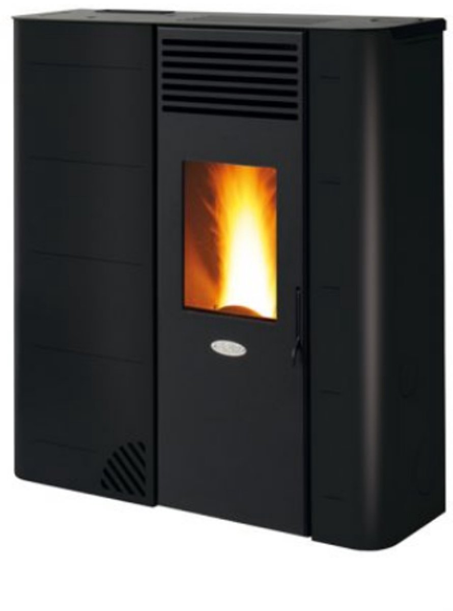 Fair BIO 90S Slim Pelletkachel 8 kW – Slank Designmodel – Hangbaar – Programmeerbaar – Gietijzeren branderpot – Rookafvoer boven/achter – Zwart
