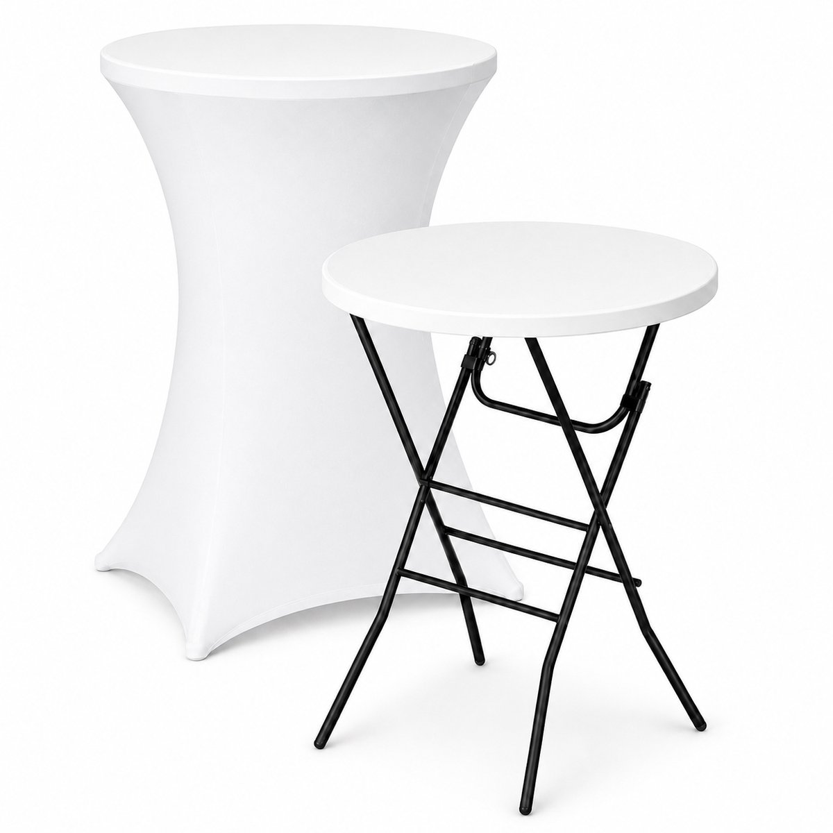 ADSafety Statafel – Inclusief Statafelhoes – Statafelrok – Inklapbaar – Stevige partytafel – Bartafel - Voor binnen en buiten – Ø80 x 110 cm - Wit