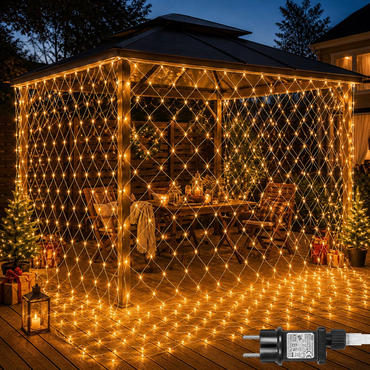 Rosnek LED Netverlichting - Kerstverlichting 6 x 4 m 660 LEDs Geel - Niet Koppelbaar - 31 V Laagspanning met 8 Lichtstanden en Geheugenfunctie - Lichtnet voor Heg, Muur en Kerstdecoratie