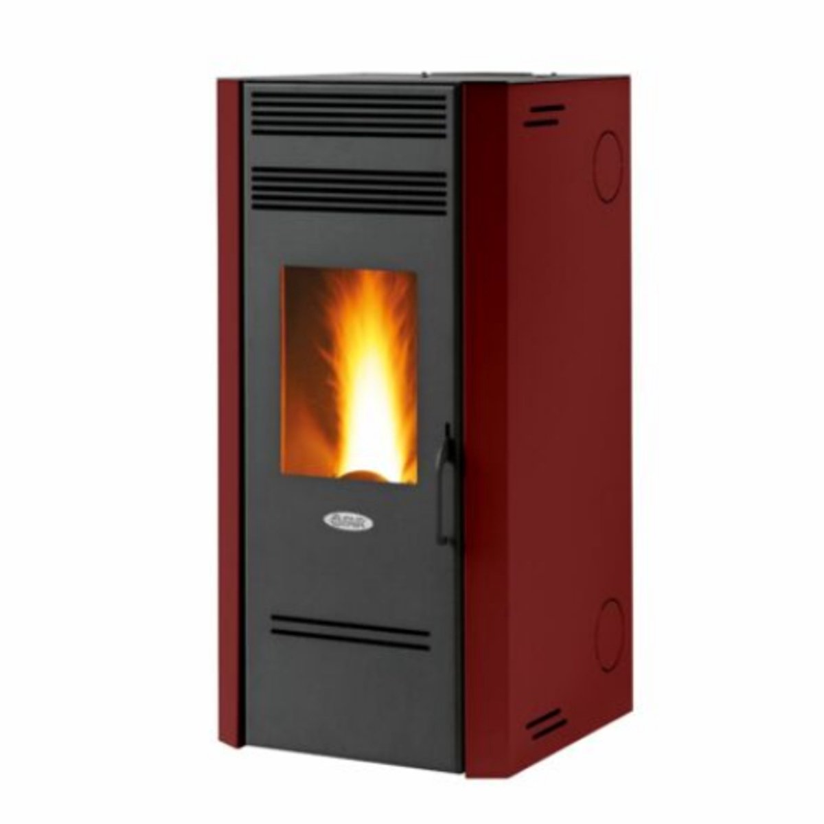 Fair BIO 80C Pelletkachel 8 kW – Designkachel met kanalisatie – Programmeerbaar – Gietijzeren branderpot – Bordeaux – Verwarmt tot 290 m³