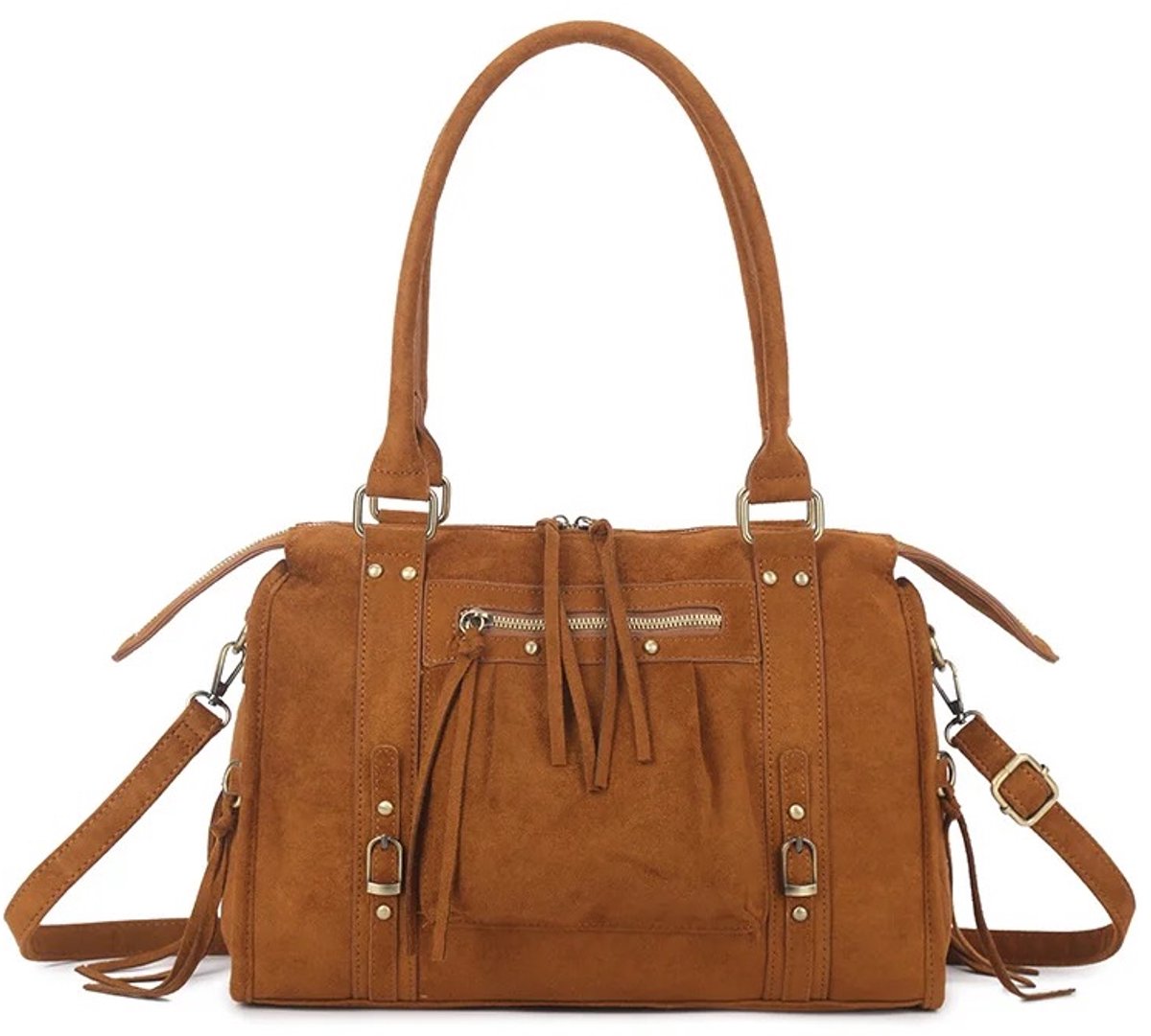 Damestas - It Girl Bag - City Bag - Suede - Bruin - 36 x 15 x 23 cm - Handtas - Schoudertas.