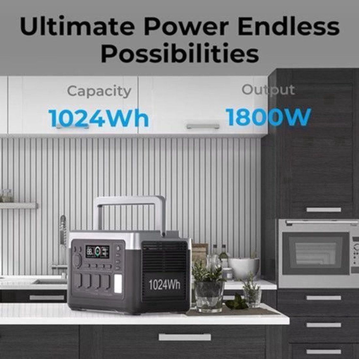 Draagbare Power Station – Noodstroomvoorziening – Energiecentrale – Accu Booster – 1024 Wh LiFePO4 – 1800 W Output