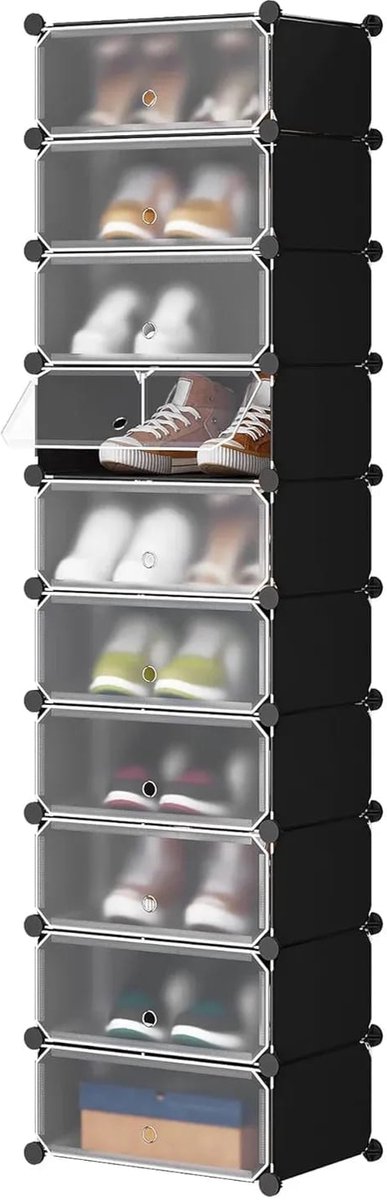Klarven® Opbergkast Zwart - Opbergkasten met Deuren - Opbergkastje - Opbergkast Speelgoed - Opbergkast Keuken - Opbergruimte Cabinet - Modulair Systeem, Eenvoudig te Monteren en Demonteren - Waterdicht, Draagvermogen 10 kg per Vak