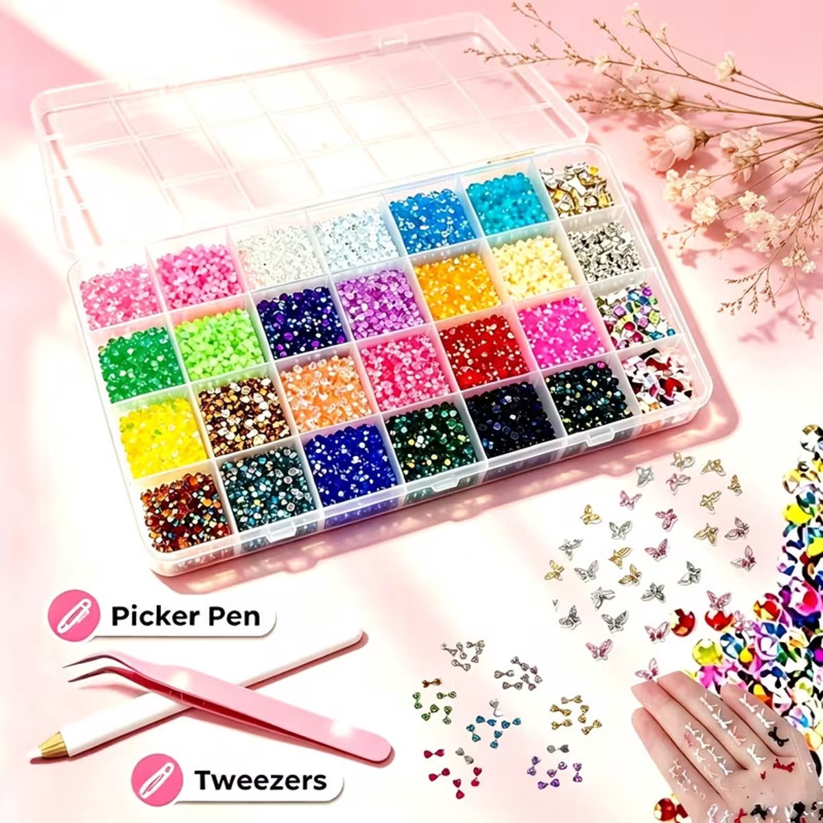 Currero Bedazzle Kit - Bedazzling - Plakstenen - Strass Steentjes - DIY Versieren - 28 Vakken - Met Pincet En Applicator