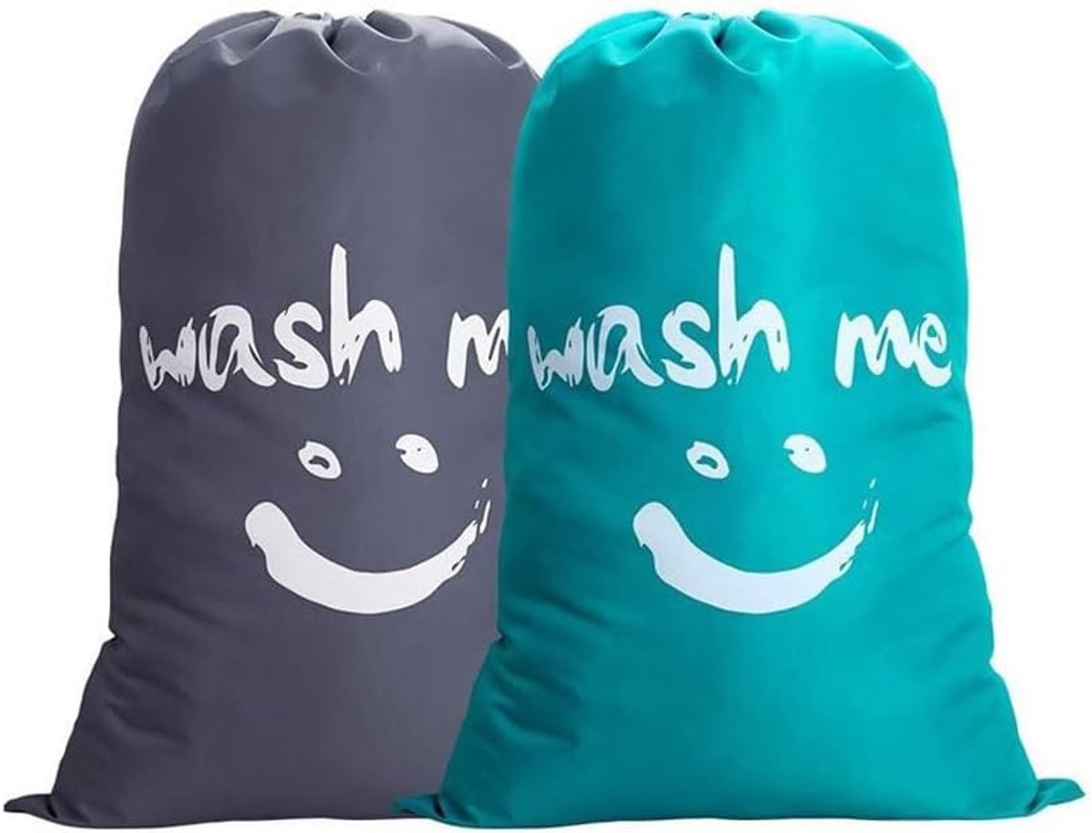 Grote Vouwbare Waszakken - 2 Stuks, 120 Liter Capaciteit, Ideaal voor Vuile Kleding, Met Trekkoord en Handvatten