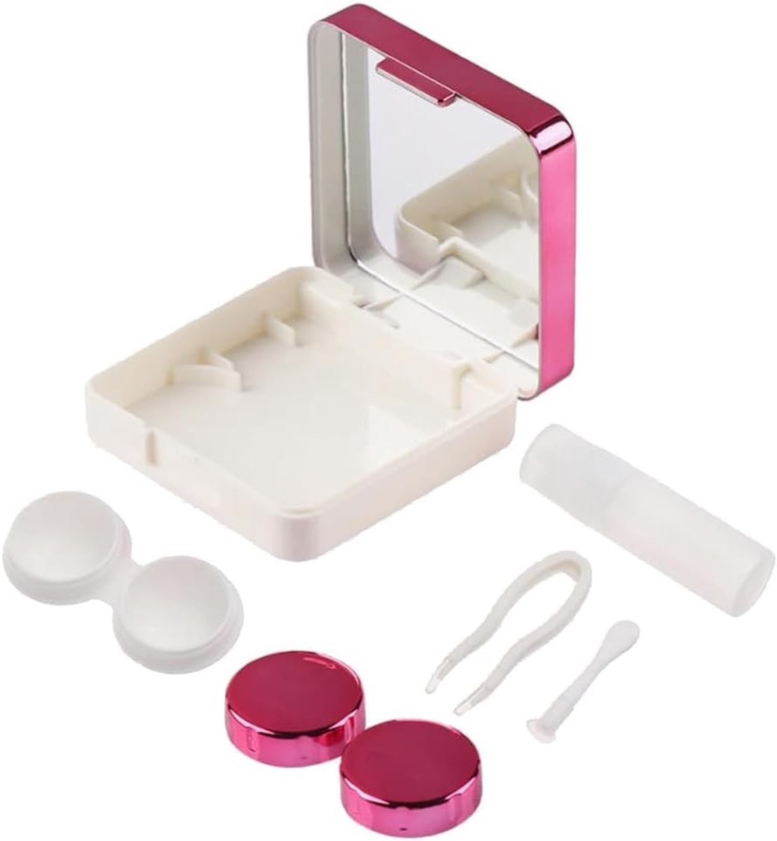 Praktische en draagbare contactlenshouder met spiegel, mini reisset met L en R deksels in roségoud