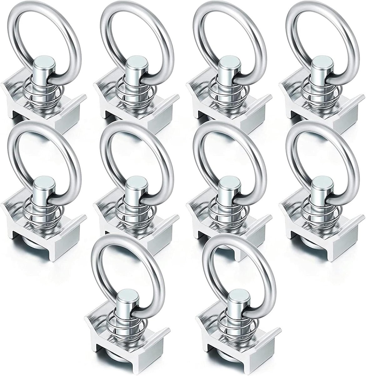 Enkele enkele stud fittings, 10 stuks L Track bevestigingen met roestvrijstalen ringen en aluminium houders voor vrachtbeheersing en logistieke installatie