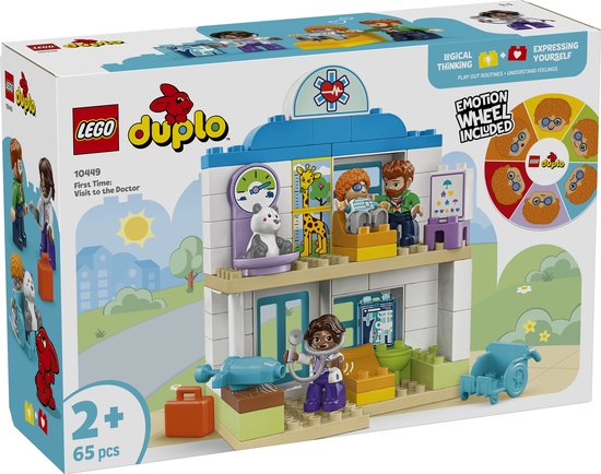 LEGO Duplo 10449 Voor het eerst naar de dokter speelset met 65-delig, figuren, dokterspraktijk en toebehoren, voor 2+ jaar.
