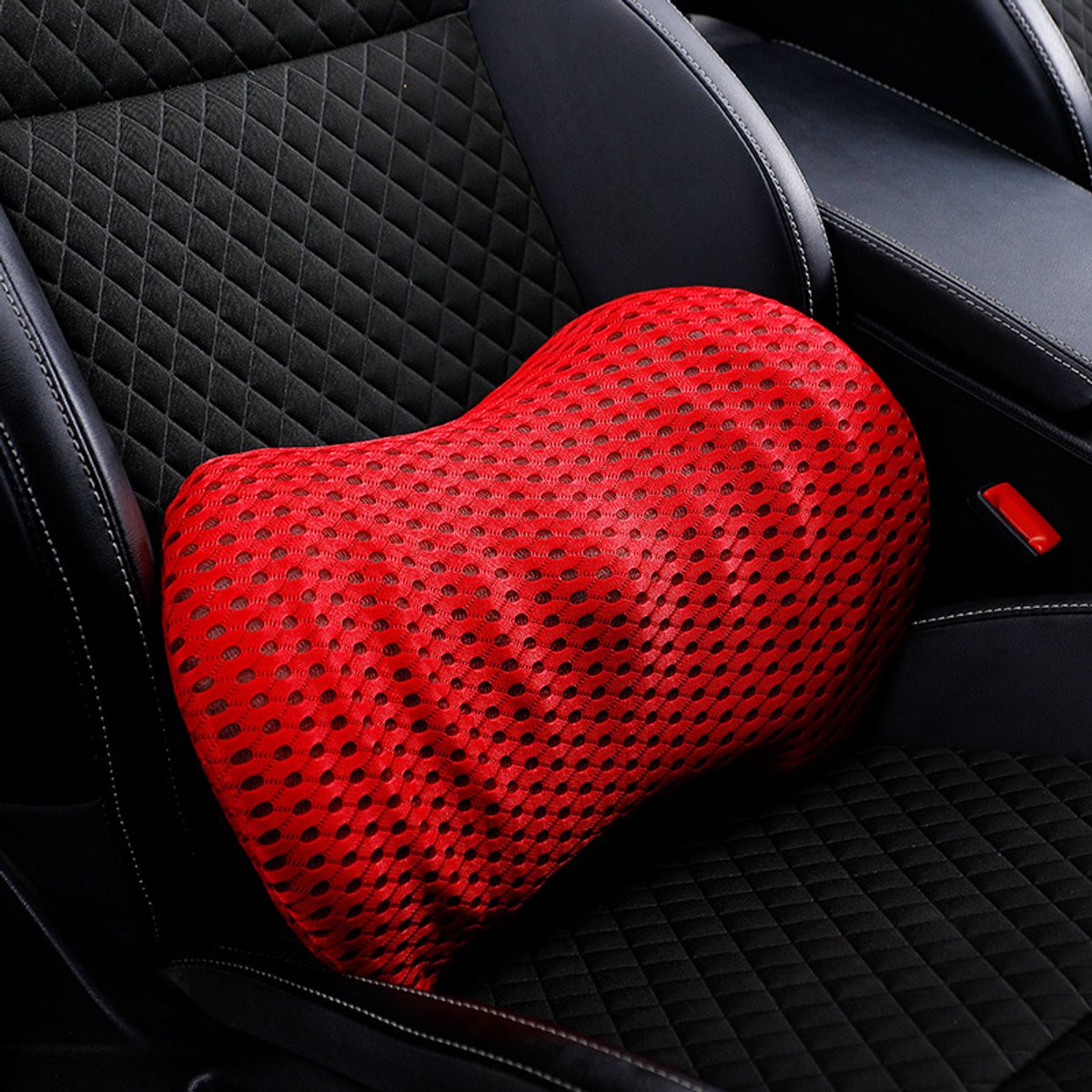 Ergonomisch rugkussen - 46×22x16 cm - Rugsteun - Orthopedisch rugkussen - Lendensteun - Rugsteun Auto - Rugondersteuning - Onderrugondersteuning - Lendenkussen - Ergonomisch - Traagschuim - Geschikt voor Bureaustoel, Auto, Bed, Bank - Rood
