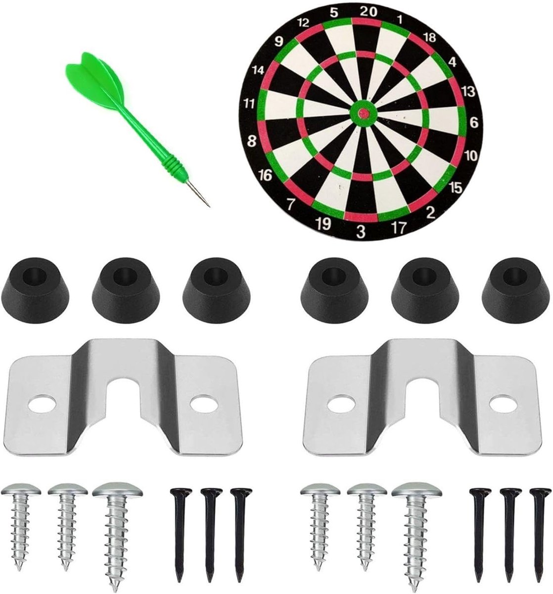 Dartbord Wandmontageset met 2 Bevestigingsstukken en 1 Dartbord met Dartpijlen voor Gezinsvermaak en Clubgebruik, Stevige Installatie zonder Wiebelen