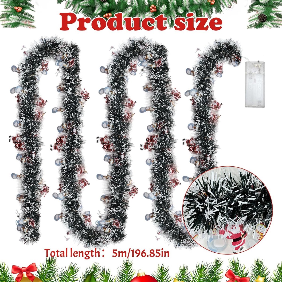 Kerstguirlande 500CM met LED-verlichting, Lametta Guirlande voor Binnen en Buiten, Decoratie voor de Kerstboom en Feestdagen – foto 5