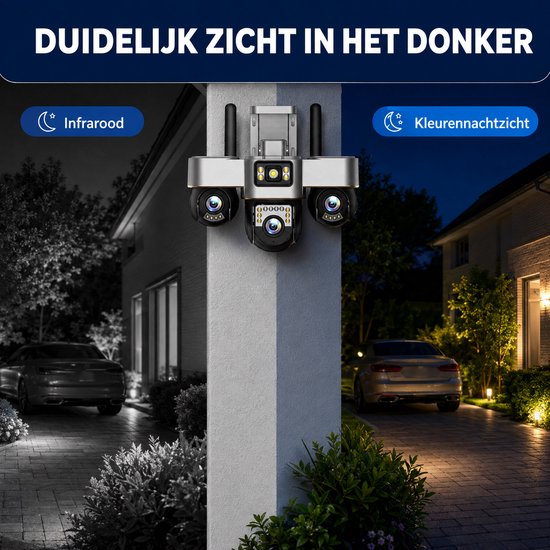 Narvie Wifi Beveiligingscamera Buiten - 6MP - 3 Lens PTZ Camera - 360° Zicht - Nachtzicht - IP66 - Live Meekijken via App van Merkloos — afbeelding 3